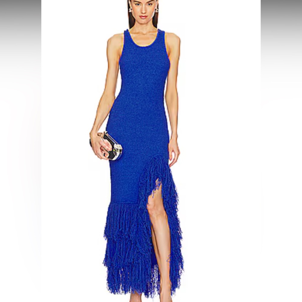 AKNVAS blue Sasha Fringe Hem Dress sold out on Revolve
